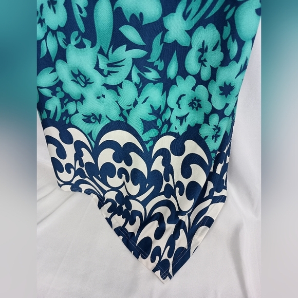 PAPILLON Sleeveless Boho Western Teal Navy Floral Dress Preppy (#1,302) - Picture 6 of 8